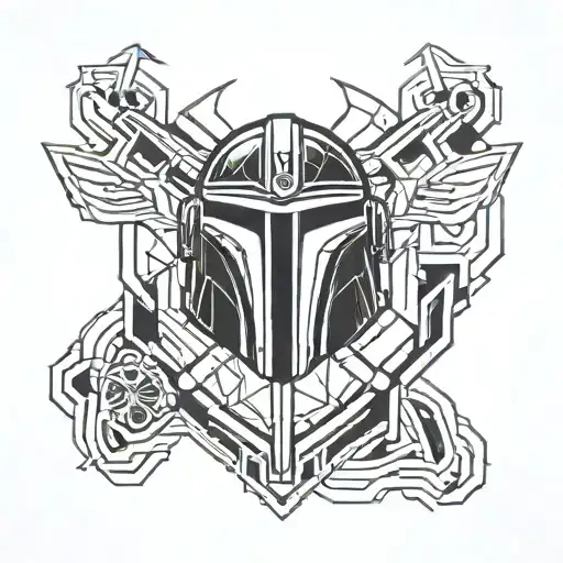 simple mandalorian crest logo black amd white no helmets tattoo design idea