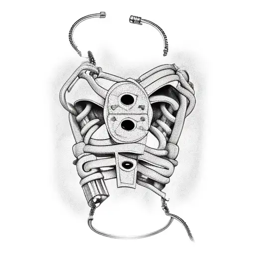 open wound along the arm, held open by hooks connected to chains that run down the arm and end at the  tattoo design idea