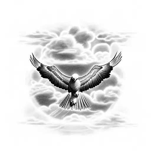 a eagle inside clouds with rays of light on the outside tattoo design idea