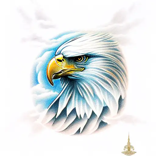 a eagle inside clouds with rays of light on the outside tattoo design idea