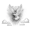 a eagle inside clouds with rays of light on the outside tattoo design idea