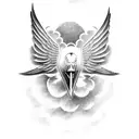 a eagle inside clouds with rays of light on the outside tattoo design idea