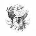 a bald eagle body inside clouds and heaven above  tattoo design idea