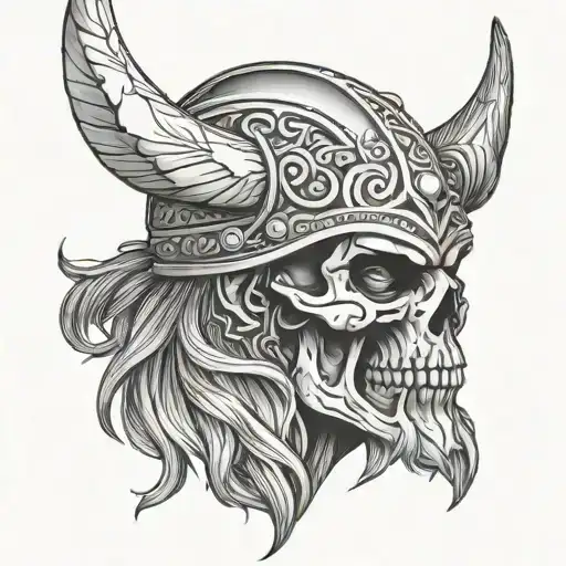 viking skull face tattoo design idea