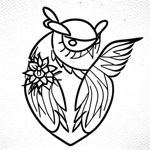  a bear, a hummingbird, an owl, an eagle and jasmine flowers tattoo design idea
