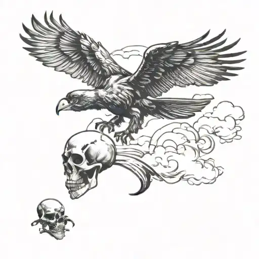 2 crow flying and skull tattoo design idea
