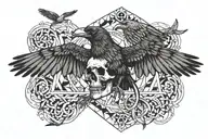 2 crow flying and skull tattoo design idea