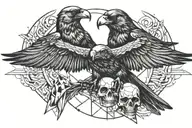 2 crow flying and skull tattoo design idea