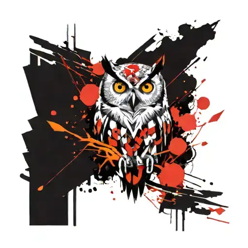 A geometric design incorporating symbols of owl flies towards me  tattoo design idea