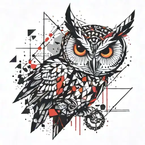 A geometric design incorporating symbols of owl, handwerk  tattoo design idea