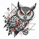 A geometric design incorporating symbols of owl, handwerk  tattoo design idea