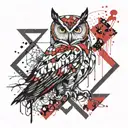 A geometric design incorporating symbols of owl, handwerk  tattoo design idea