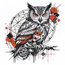 A geometric design incorporating symbols of owl, handwerk  tattoo design idea