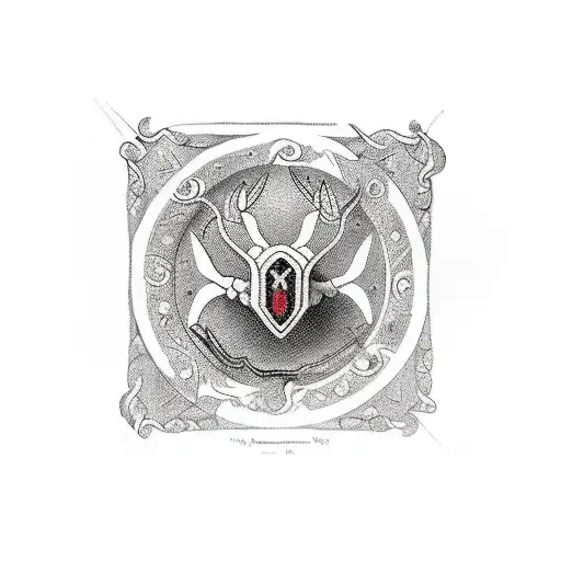 tattoo in ancient Greek style. Black and white with red accents tattoo design idea