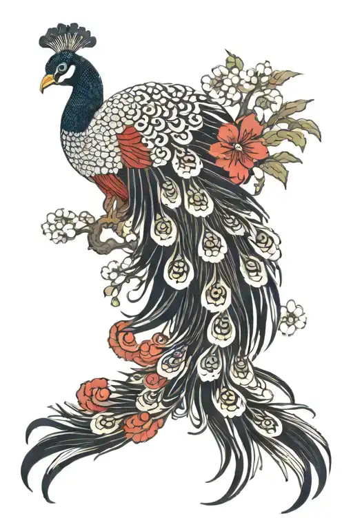 white red black peacock tattoo design idea