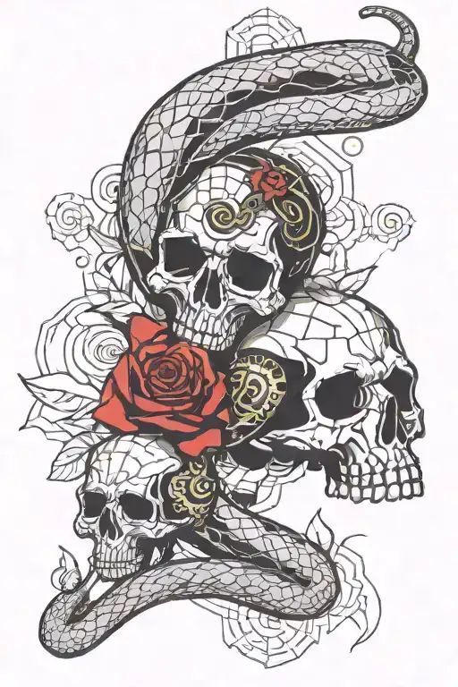 black mamba snake with skull and roses tattoo design idea