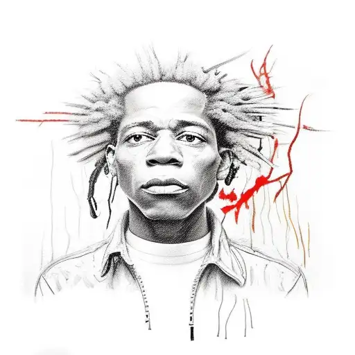Draw a painting in the style of Jean-Michel Basquiat, which is dedicated to his friend and mentor Andy Warhol, using red tattoo design idea