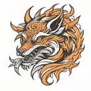 fearsome and handsome nine tail fox demon in animal form tattoo design idea