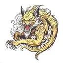 fearsome and handsome nine tail fox demon in animal form tattoo design idea