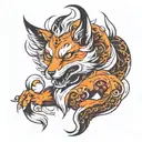 fearsome and handsome nine tail fox demon in animal form tattoo design idea