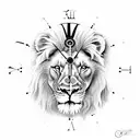 lion with clock with cross with compass tattoo design idea