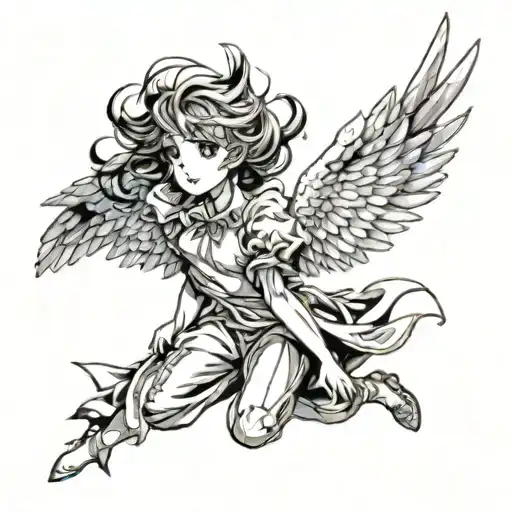 angel falling from the sky downwards as if being expelled tattoo design idea