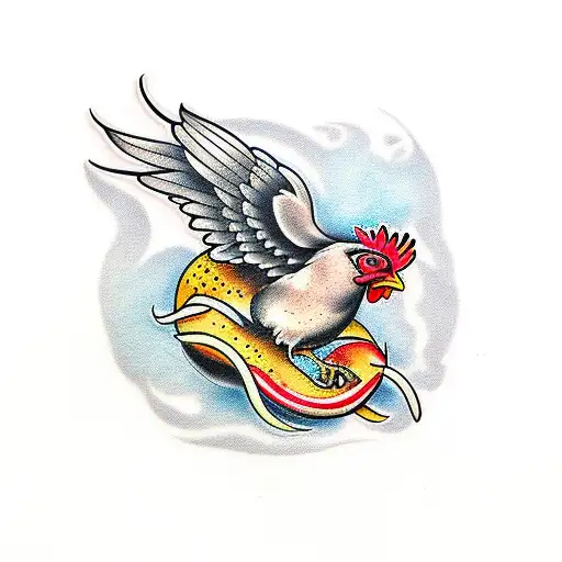 chicken eating worm tattoo design idea