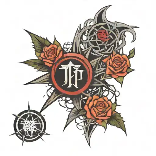 Falling in reverse logo with thorns intertwined tattoo design idea