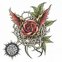 Falling in reverse logo with thorns intertwined tattoo design idea