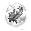 Odin's ravens, Huginn and Muninn, flying through a stormy sky tattoo design idea