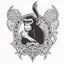 i want a tatoo of wisdom monkey but in totem tiki style, and it's a vertical tatoo, it have a design like FarCry 3 tatoo tattoo design idea