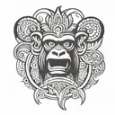 i want a tatoo of wisdom monkey but in totem tiki style, and it's a vertical tatoo, it have a design like FarCry 3 tatoo tattoo design idea