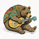 Bear in Mexican ponch playing electric flying V tattoo design idea