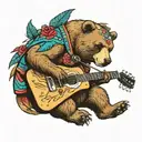 Bear in Mexican ponch playing electric flying V tattoo design idea