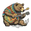 Bear in Mexican ponch playing electric flying V tattoo design idea