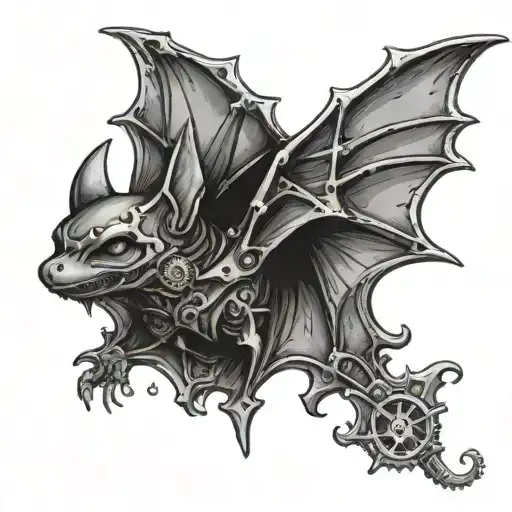 sleeping steampunk bat hanging upside tattoo design idea