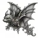 sleeping steampunk bat hanging upside tattoo design idea