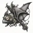 sleeping steampunk bat hanging upside tattoo design idea