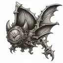 sleeping steampunk bat hanging upside tattoo design idea