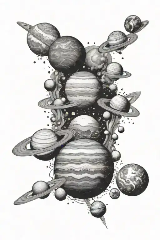 parade of the planets of the solar system, so that the planets are lined up and each in its place tattoo design idea