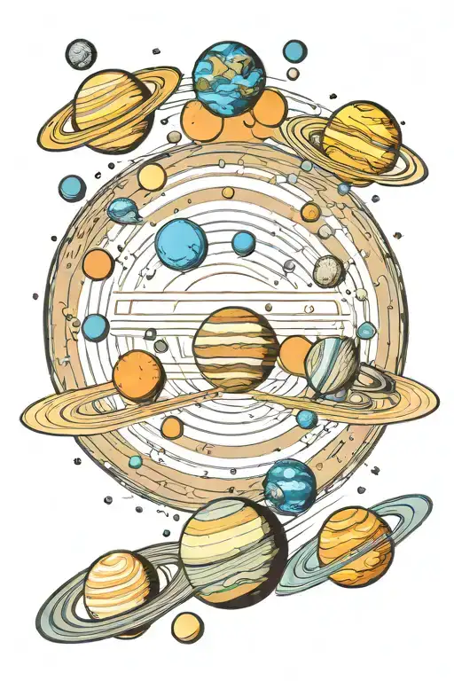 parade of the planets of the solar system, so that the planets are lined up and each in its place tattoo design idea