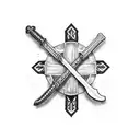 wooden cross with sword down the front  tattoo design idea