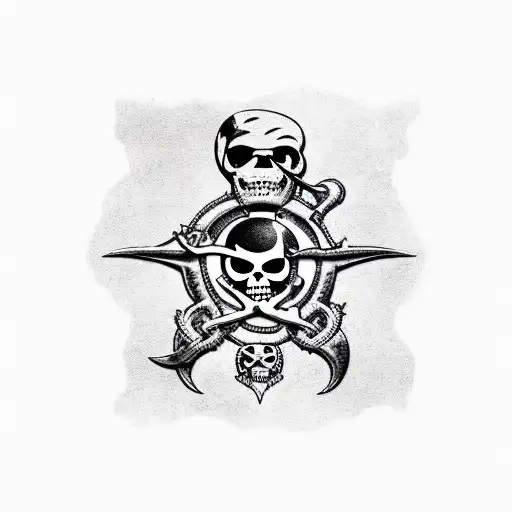 pirat ship, cought by kraken, background map and compas.  tattoo design idea