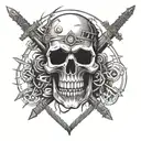 A punk rock inspired skull with anarchy symbols and weapons intertwined in the design tattoo design idea