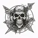 A punk rock inspired skull with anarchy symbols and weapons intertwined in the design tattoo design idea