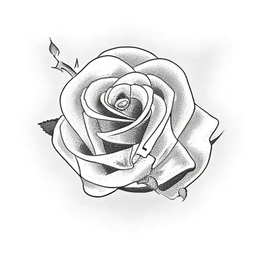 simple style skeleton hand holding a rose with stem tattoo design idea