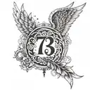 Incorporate the number 7 and 23 with angel wings spread tattoo design idea