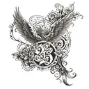 Incorporate the number 7 and 23 with angel wings spread tattoo design idea