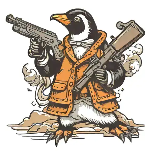 penguin with a shotgun tattoo design idea