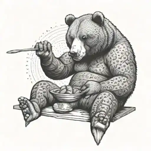 sitting bear eating a kebab tattoo design idea